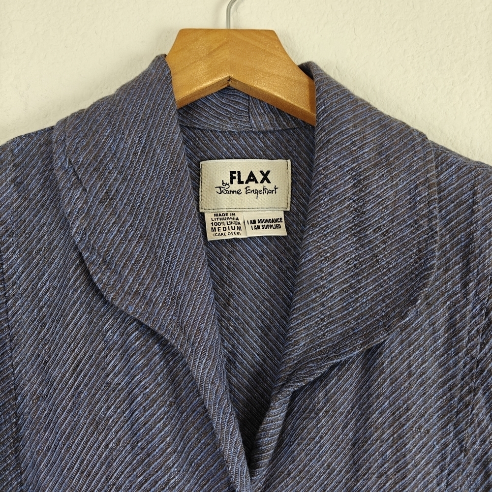 FLAX Jeanne Engelhart VTG 100% Linen Long Sleeve Jacket Pockets Blue Button M - Picture 9 of 13